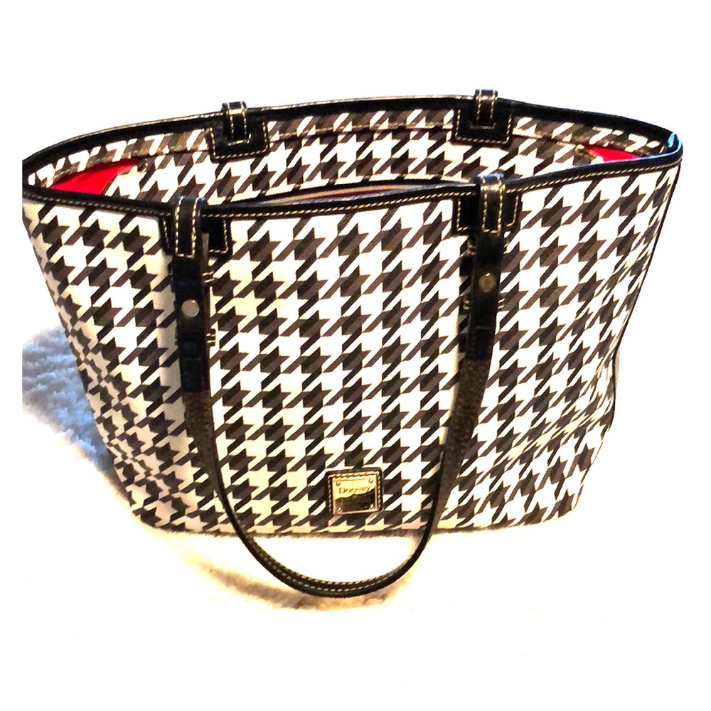 Leather satchel handbag houndstooth